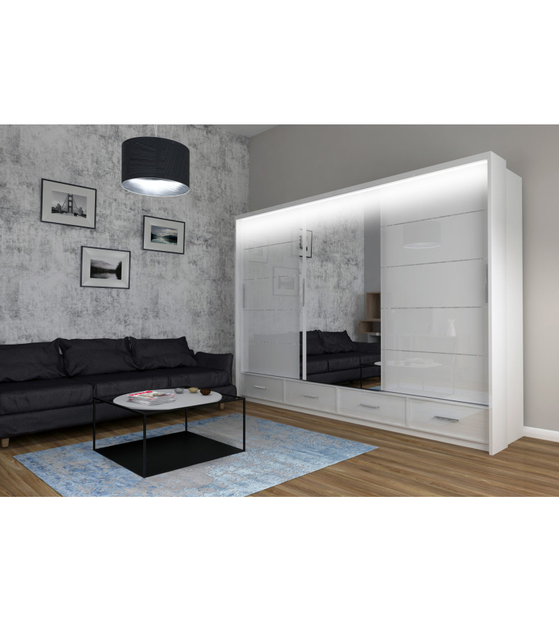 Schwebetürenschrank SY LED 253 cm mit Spiegel