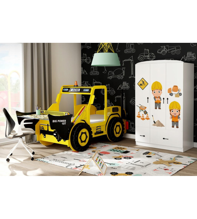 KRUDOX Bagger Kinderbett Babybett mit Matratze und Schreibtisch