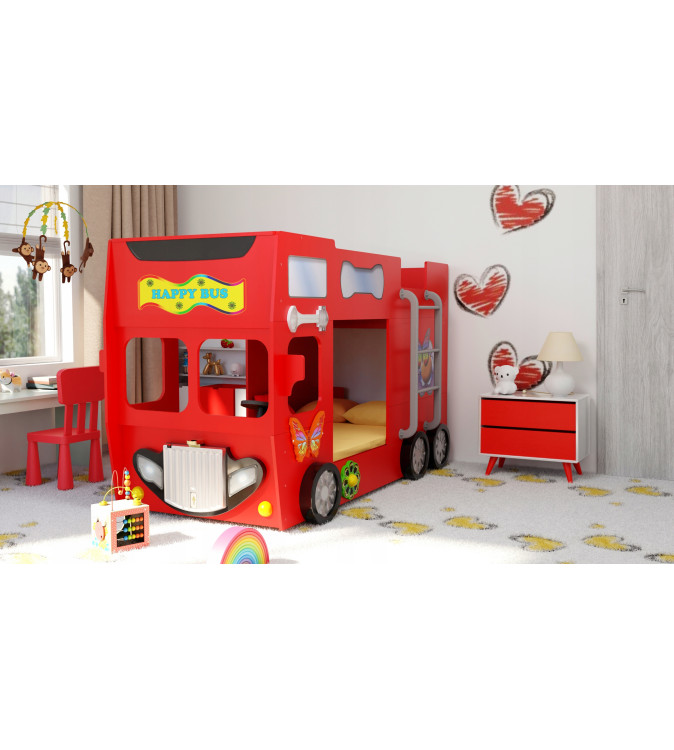 KRUDOX HAPPY BUS Etagenbett für Kinder mit Matratze