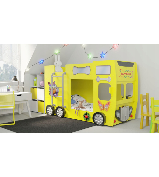 KRUDOX HAPPY BUS Etagenbett für Kinder mit Matratze