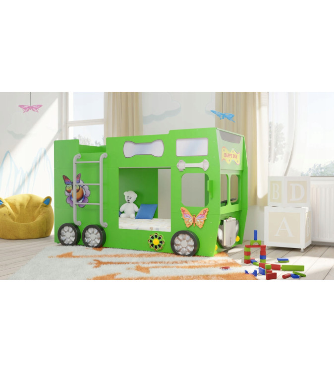 KRUDOX HAPPY BUS Etagenbett für Kinder mit Matratze