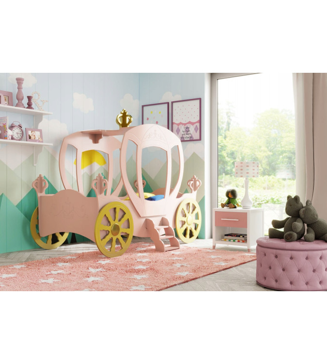 KRUDOX KUTSCHE Rosa Kinderbett mit Matratze