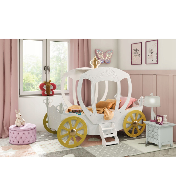 KRUDOX Kutsche Weißes Babybett für Kinder mit Matratze
