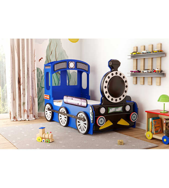KRUDOX LOCOMOTIVE Blue Kinderbett mit Matratze