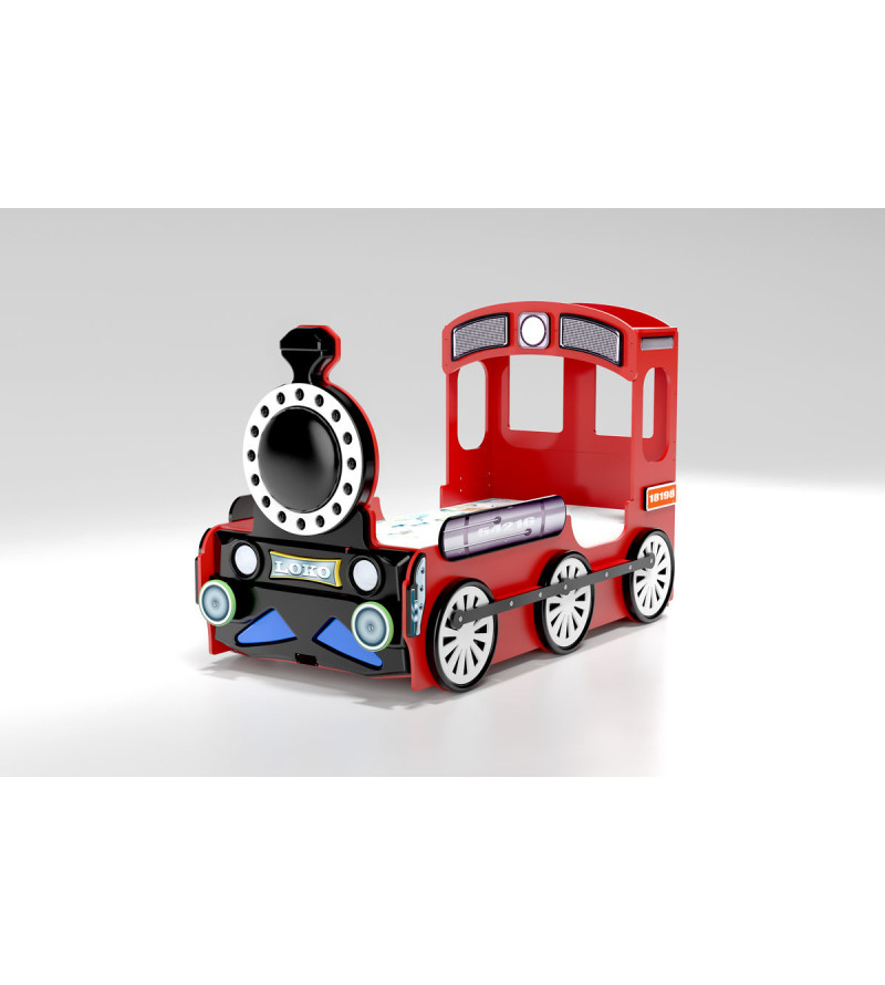 KRUDOX LOCOMOTIVE Rotes Kinderbett mit Matratze