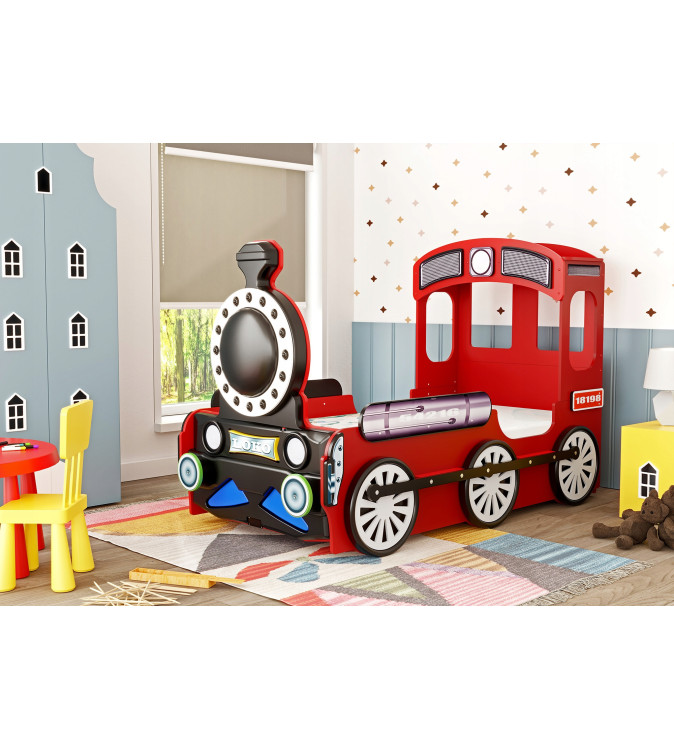 KRUDOX LOCOMOTIVE Rotes Kinderbett mit Matratze