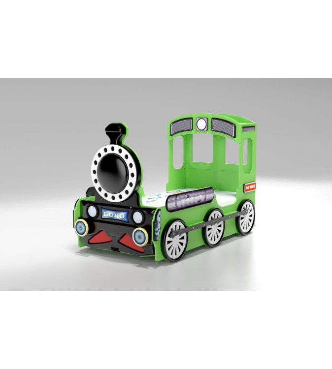 KRUDOX LOCOMOTIVE Grünes Kinderbett mit Matratze