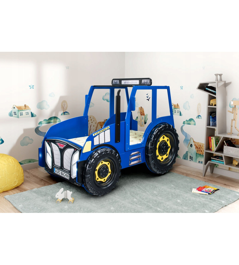 KRUDOX TRACTOR Blaues Kinderbett mit Matratze