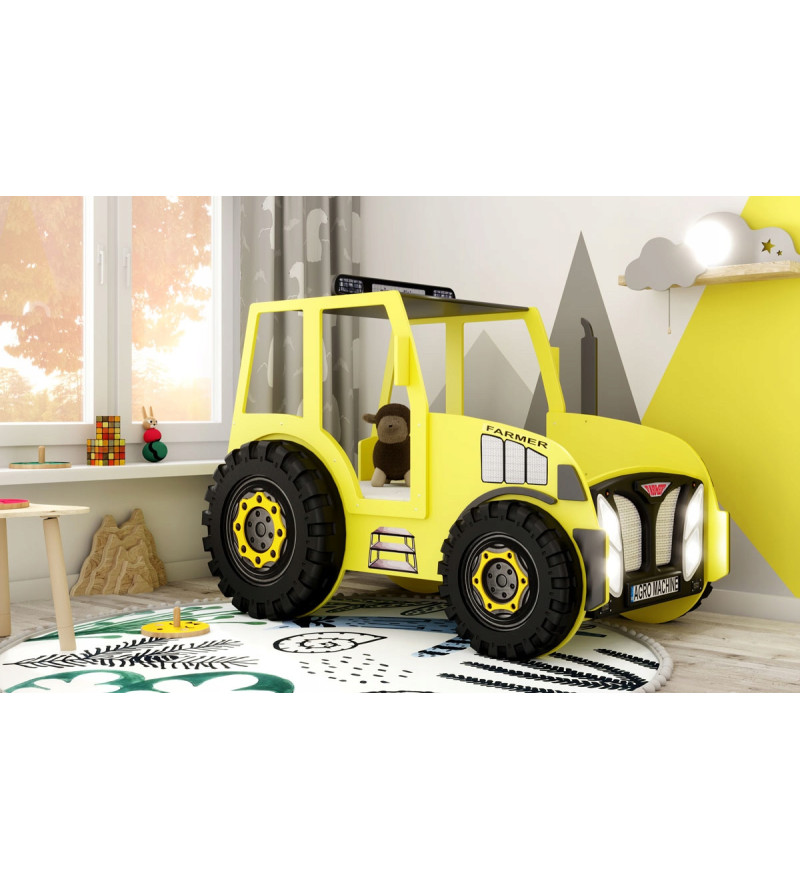 KRUDOX TRACTOR Gelbes Kinderbett mit Matratze