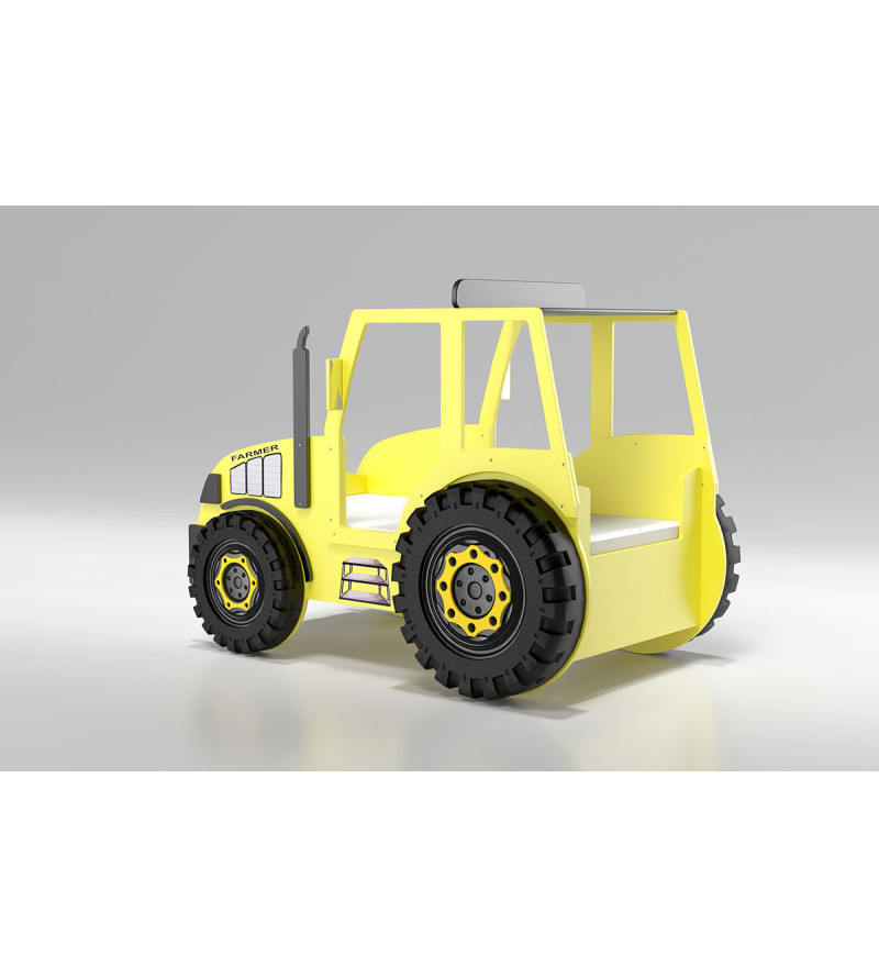 KRUDOX TRACTOR Gelbes Kinderbett mit Matratze