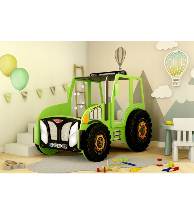 KRUDOX TRACTOR Grünes Kinderbett mit Matratze