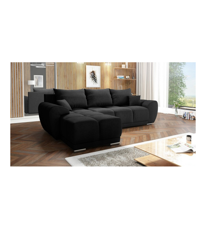 KRUDOX LONDON L-förmiges Universal Ecksofa Schwarz Matt Velvet 99