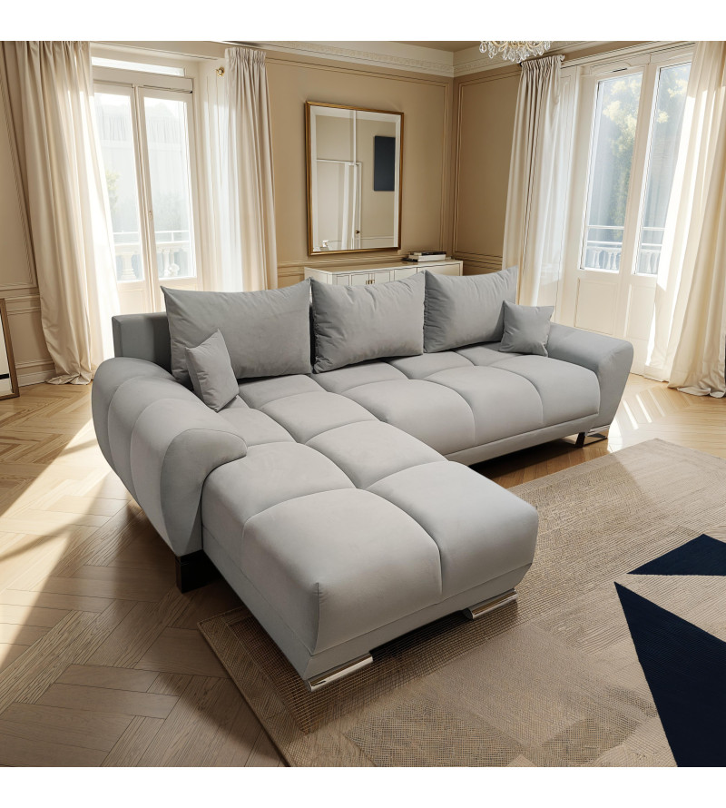 KRUDOX LONDON Universal L-förmiges Ecksofa Hellgrau Matt Velvet 83