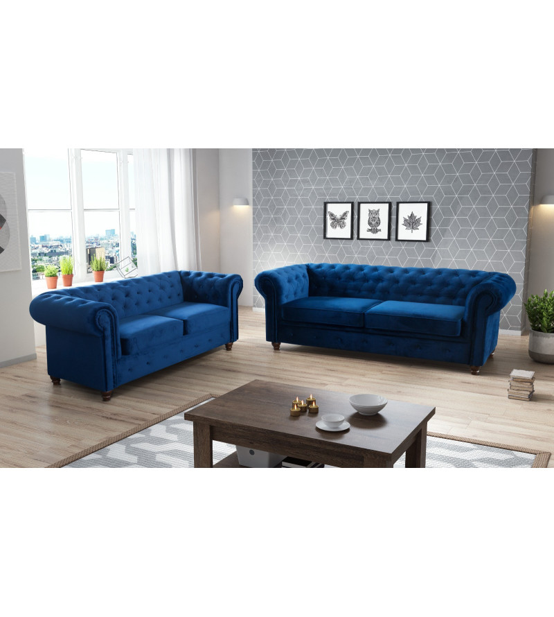 KRUDOX Chesterfield Sofa Set 3 + 2 Hellgrün Plush Velvet