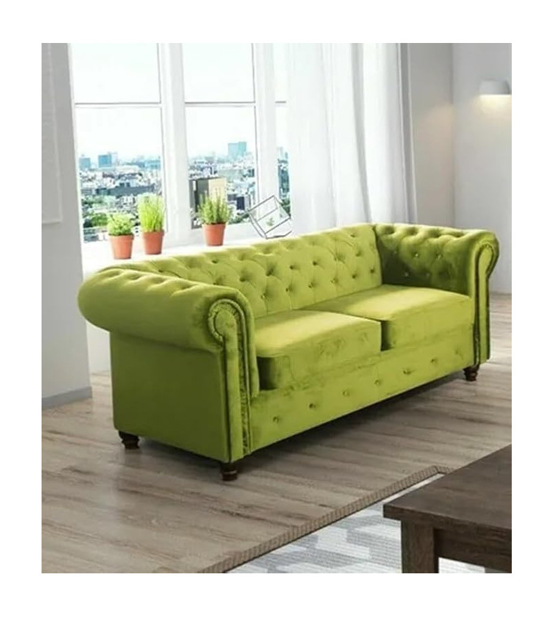 KRUDOX Chesterfield Sofa Set 3 + 2 Hellgrün Plush Velvet