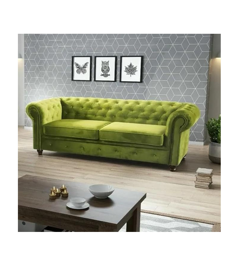 KRUDOX Chesterfield Sofa Set 3 + 2 Hellgrün Plush Velvet