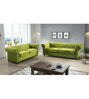 KRUDOX Chesterfield Sofa Set 3 + 2 Hellgrün Plush Velvet