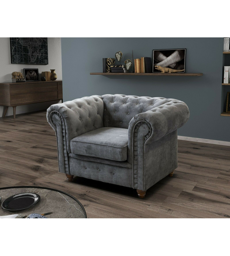 KRUDOX Chesterfield Sofa Set 3 + 2 Marineblau Plush Velvet