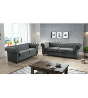 KRUDOX Chesterfield Sofa Set 3 + 2 Marineblau Plush Velvet