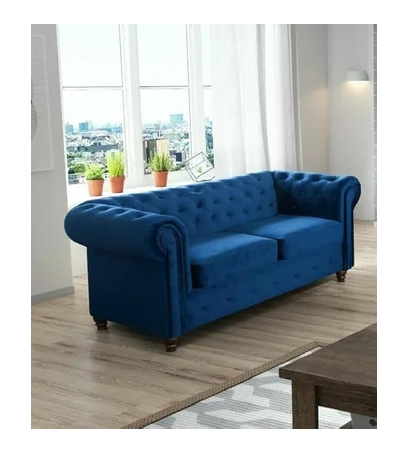 KRUDOX Chesterfield Sofa Set 3 + 2 Marineblau Plush Velvet