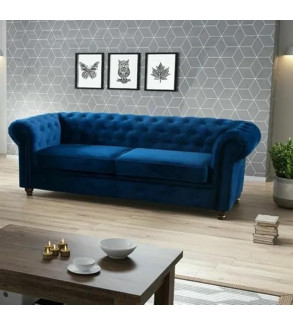 KRUDOX Chesterfield Sofa Set 3 + 2 Marineblau Plush Velvet