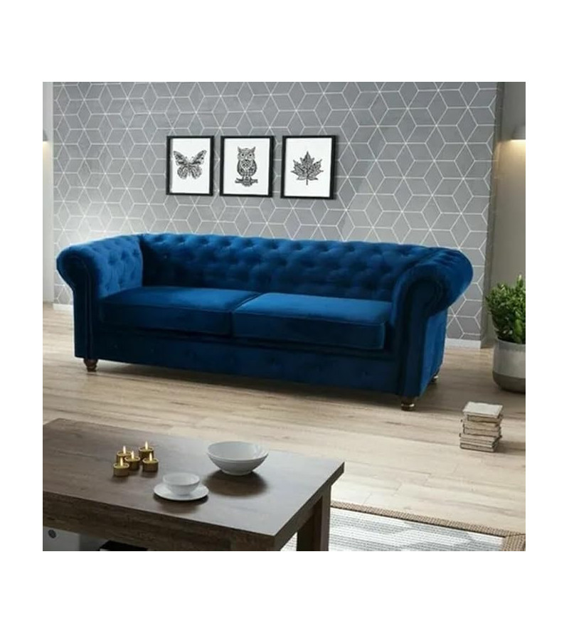 KRUDOX Chesterfield Sofa Set 3 + 2 Marineblau Plush Velvet