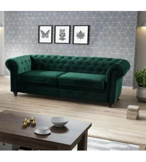 KRUDOX Chesterfield Sofa Set 3 + 2 Flaschen Grün Plush Velvet
