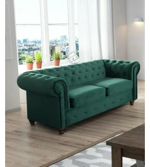 KRUDOX Chesterfield Sofa Set 3 + 2 Flaschen Grün Plush Velvet