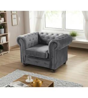 KRUDOX Chesterfield Sofa Set 3 + 2 Dunkelgrau Plush Velvet