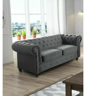 KRUDOX Chesterfield Sofa Set 3 + 2 Dunkelgrau Plush Velvet