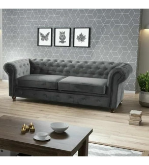KRUDOX Chesterfield Sofa Set 3 + 2 Dunkelgrau Plush Velvet