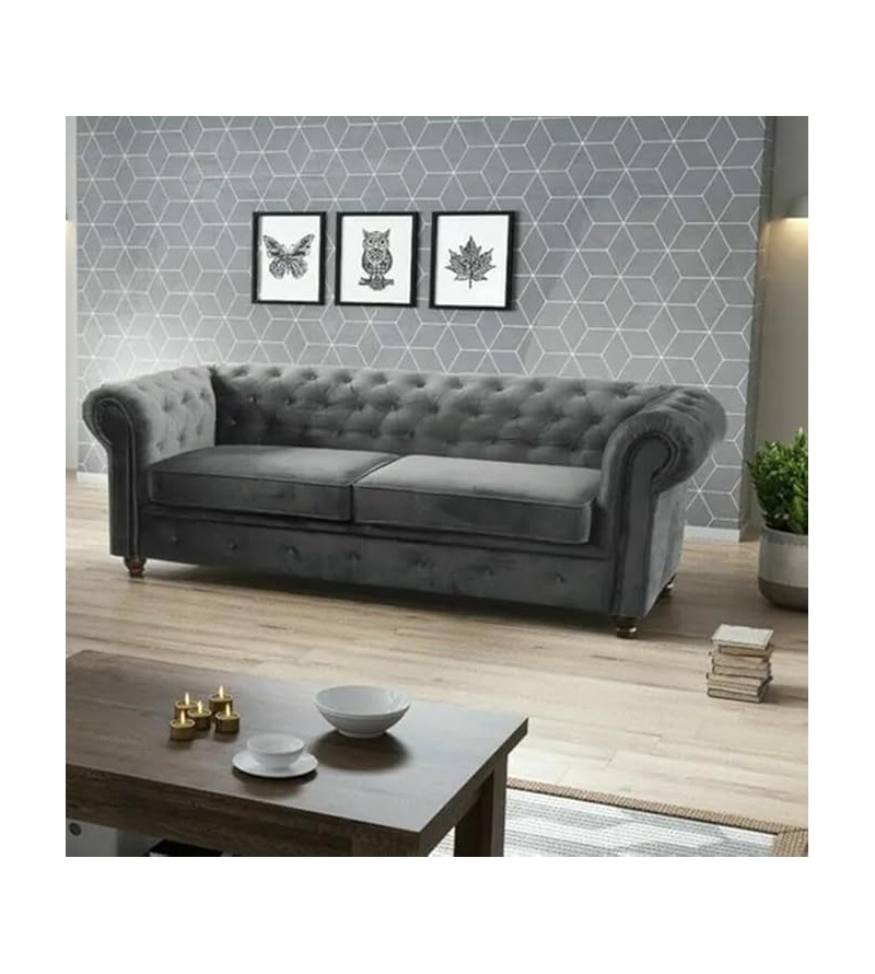 KRUDOX Chesterfield Sofa Set 3 + 2 Dunkelgrau Plush Velvet