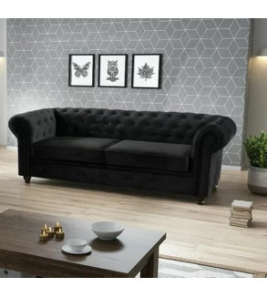 KRUDOX Chesterfield Sofa Set 3 + 2 Schwarz Plush Velvet