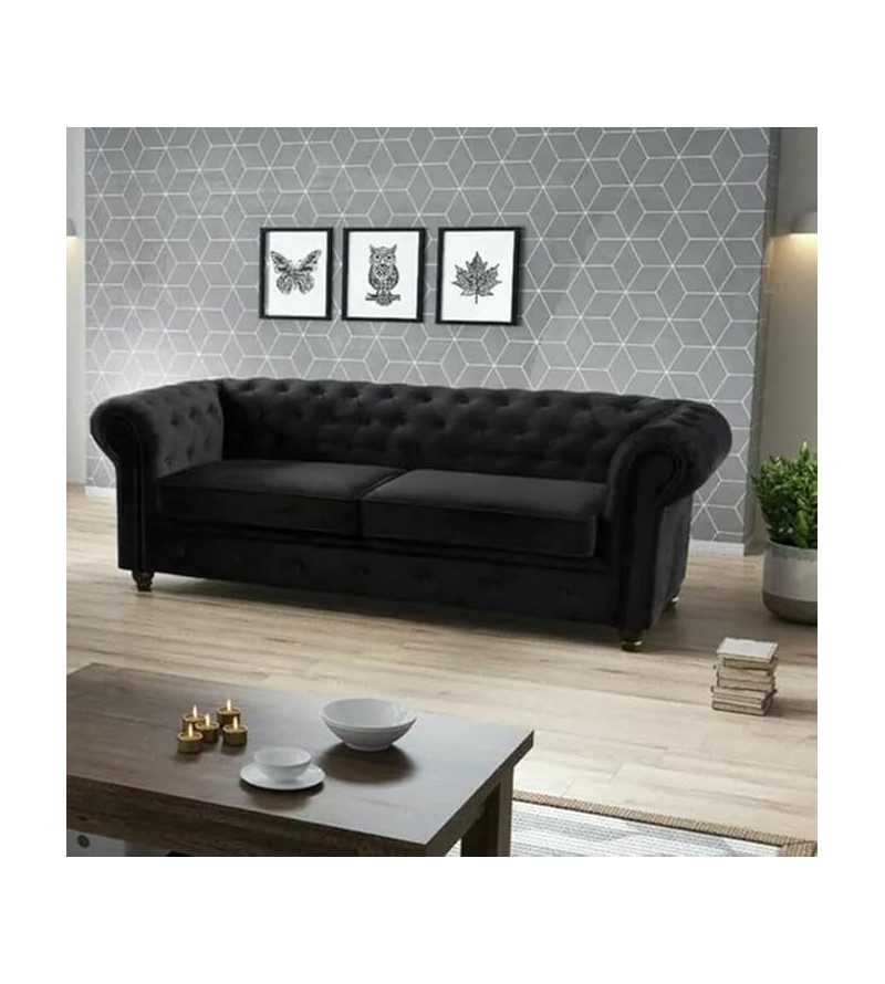 KRUDOX Chesterfield Sofa Set 3 + 2 Schwarz Plush Velvet