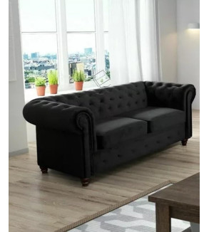 KRUDOX Chesterfield Sofa Set 3 + 2 Schwarz Plush Velvet