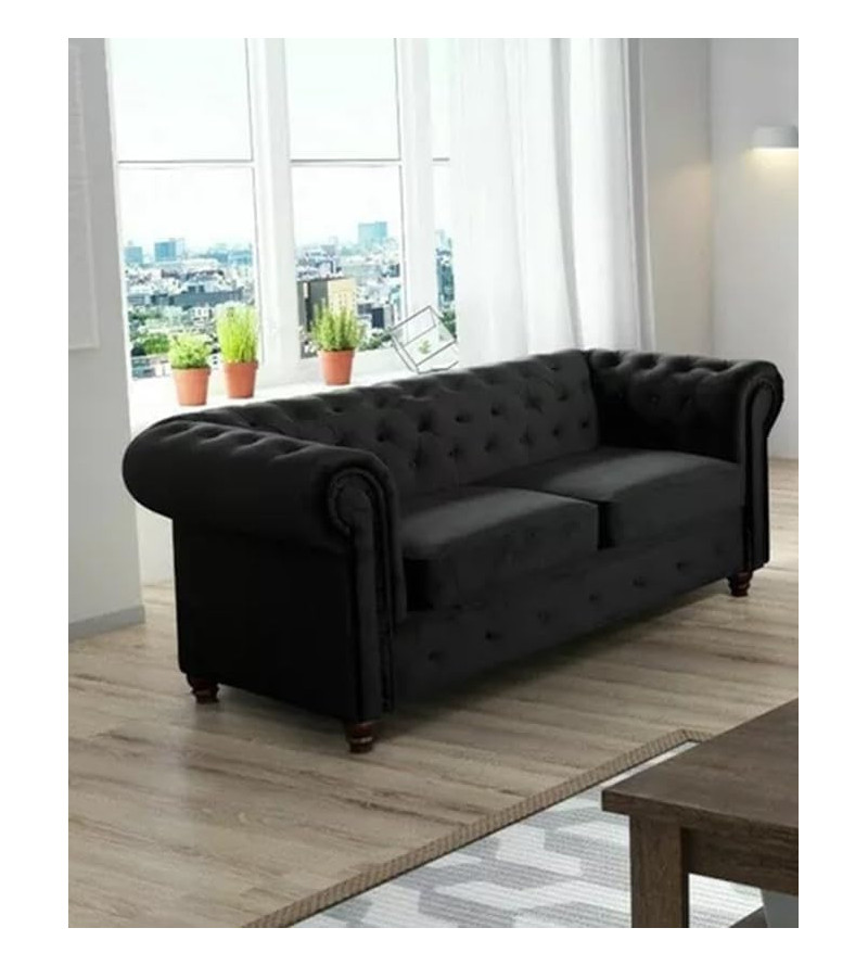 KRUDOX Chesterfield Sofa Set 3 + 2 Schwarz Plush Velvet