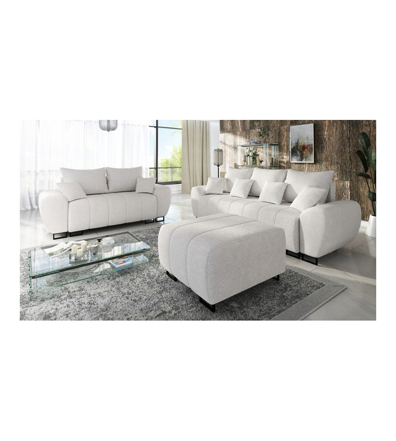 KRUDOX Ragnar 3+2 Schlafsofa-Set Weiß mit Pouffe (C1)