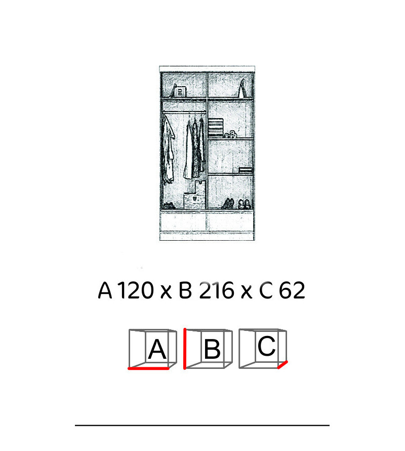 Schwebetürenschrank LS 124 cm mit Spiegel